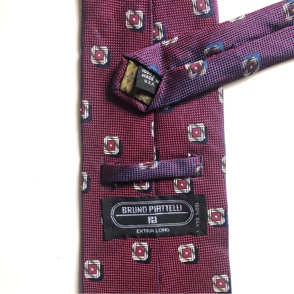XL Piattelli Silk Tie with Diamond Pattern - Extra Long 62” - Picture 2 of 4